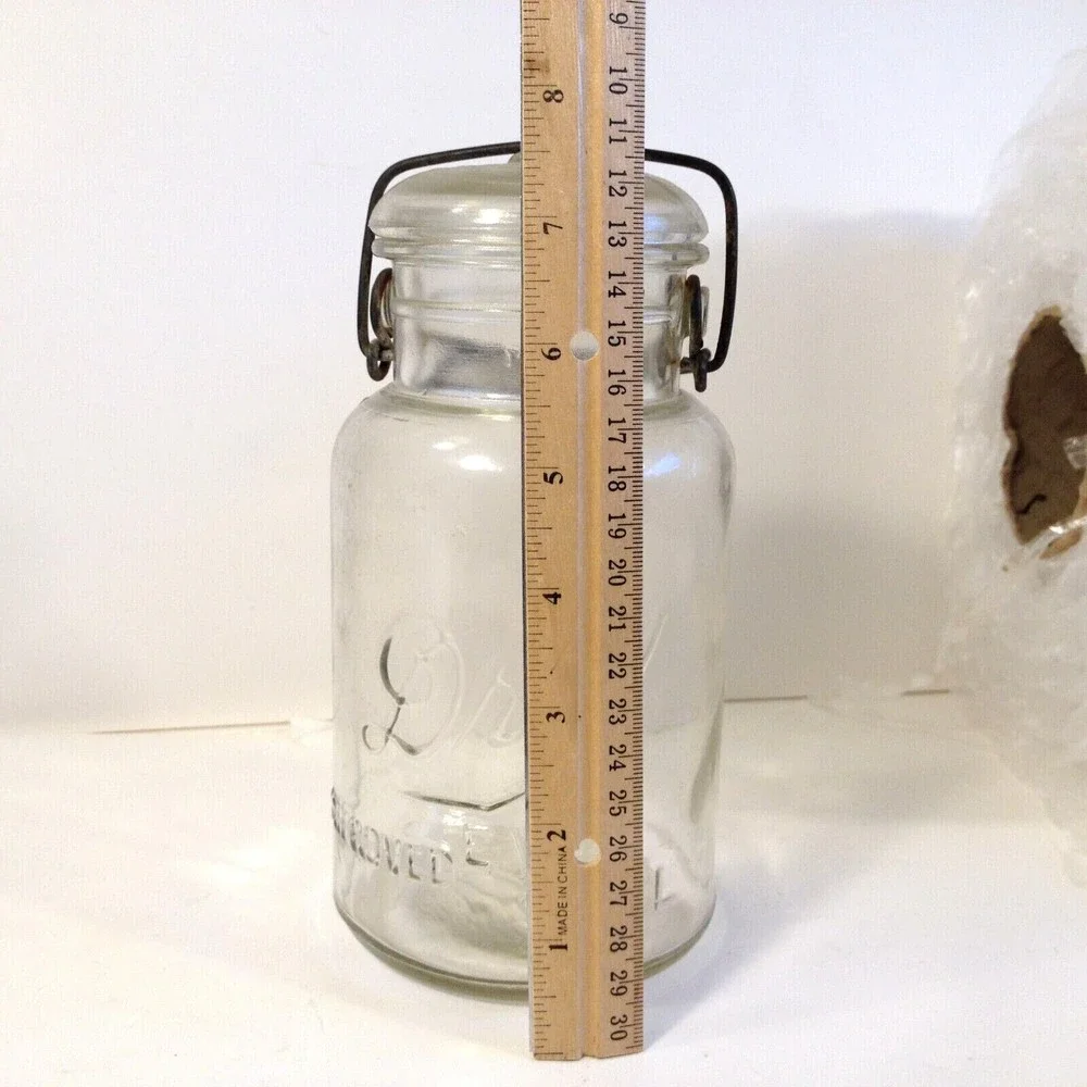 Vintage Drey Improved Ever Seal Clear Glass Canning Jar w/ Lid Wire Bail Quart